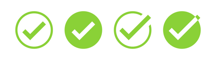 check mark icon button set. check box icon with right or correct buttons and yes checkmark icons in green tick box - checkbox symbol sign. check mark box circle frame. vector illustration © icons gate