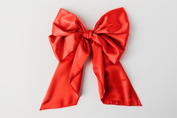 Bright red satin bow on white background