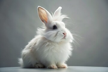 Fototapeta premium Surreal White Rabbit on Light Gray Background - Dreamlike Fantasy Animal Photography