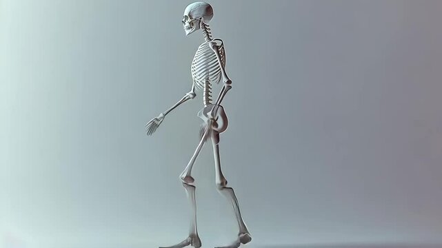 A skeletal figure walks through cyberspace, symbolizing ongoing innovation in science and engineering, while exploring the intricate boundaries of human anatomy and its possibilities