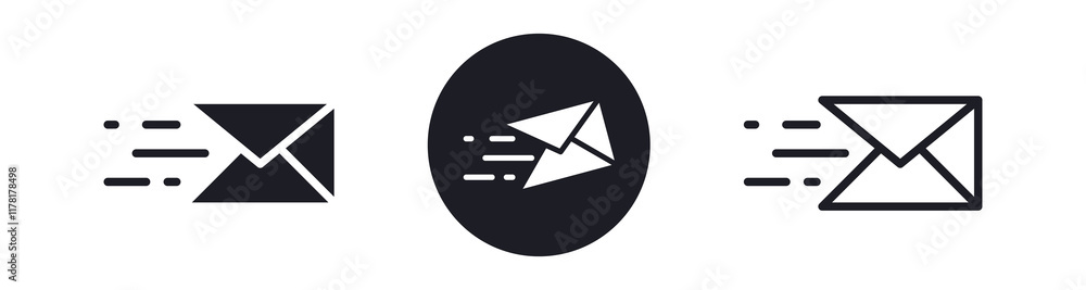 Poster send email message icon symbol with speed lines sign . fast mail icons button