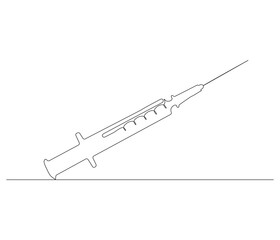 One continuous line drawing of syringe. Single line of syringe vector illustration