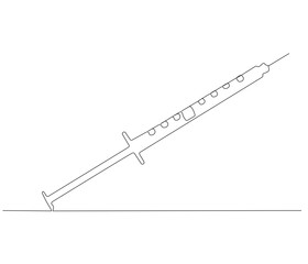One continuous line drawing of syringe. Single line of syringe vector illustration