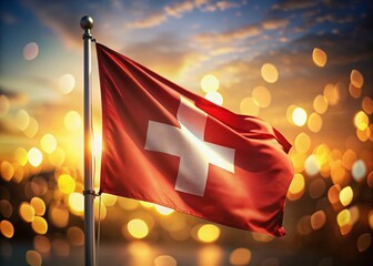 Swiss Flag Bokeh Background: Festive Swiss National Day Celebration