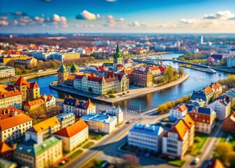 Naklejka premium Szczecin Aerial View: Tilt-Shift March Cityscape & Oder River