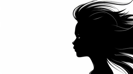 Stunning profile of a woman showcasing her handpicked hair against a clean white backdrop, creating a striking silhouette.