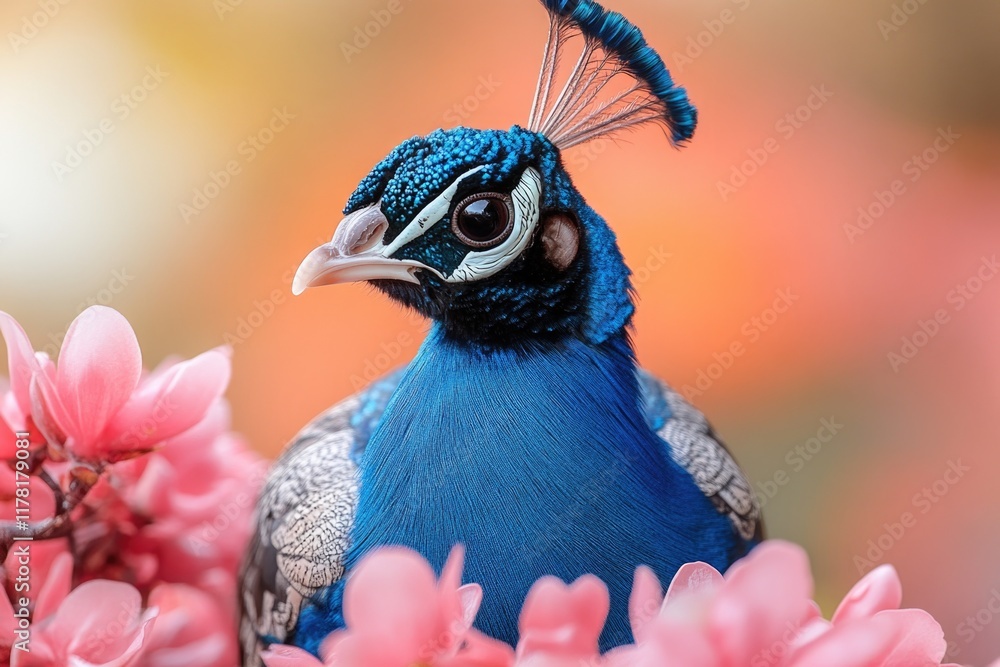 Poster a close-up shot of a bird sitting on a branch with a flower in the background
