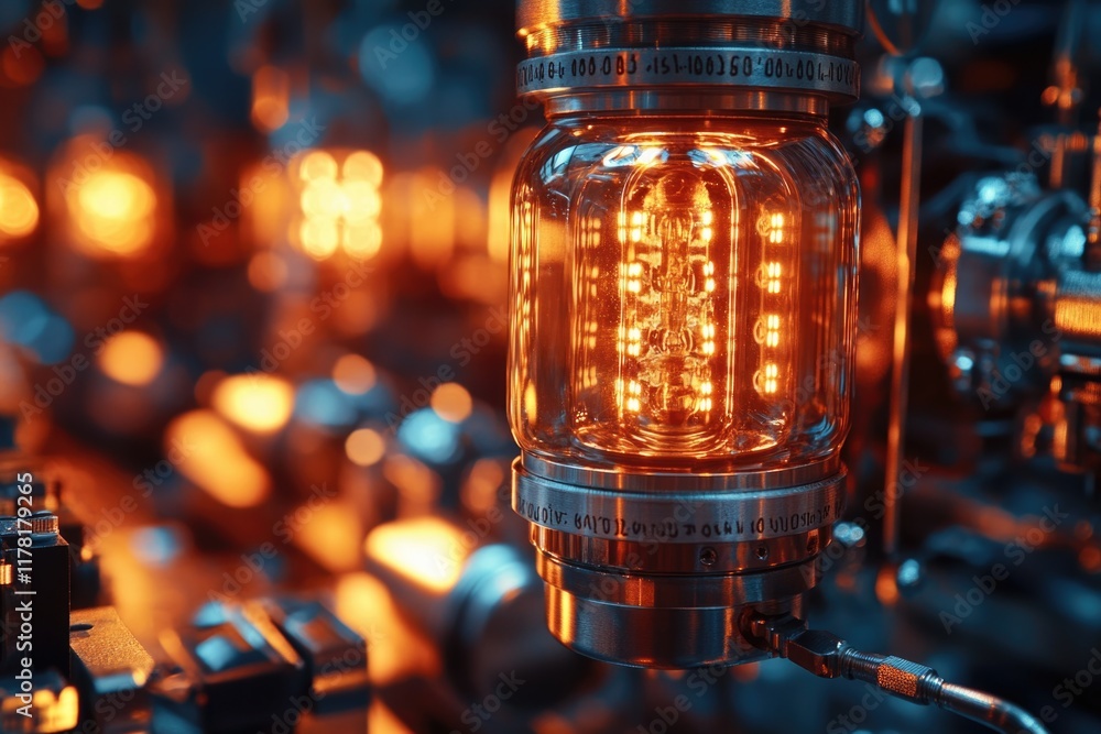 Poster close-up shot of a light on a machine with details visible