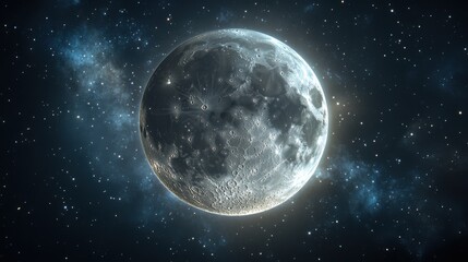 Obraz premium Majestic Moon in the Cosmic Sea: A Celestial Portrait of Lunar Serenity