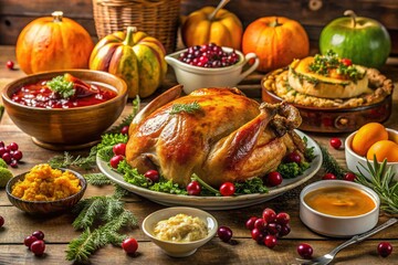 Thanksgiving Feast: Golden Roast Turkey, Pumpkin Pie & Festive Sides