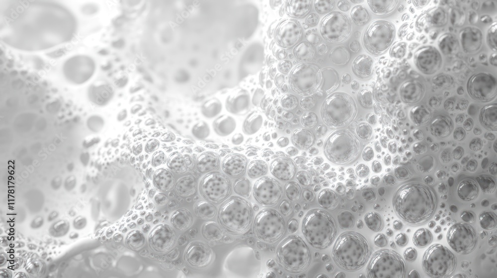 Poster bubbles forming in foam create a visually interesting and textured surface in monochromatic tones. g