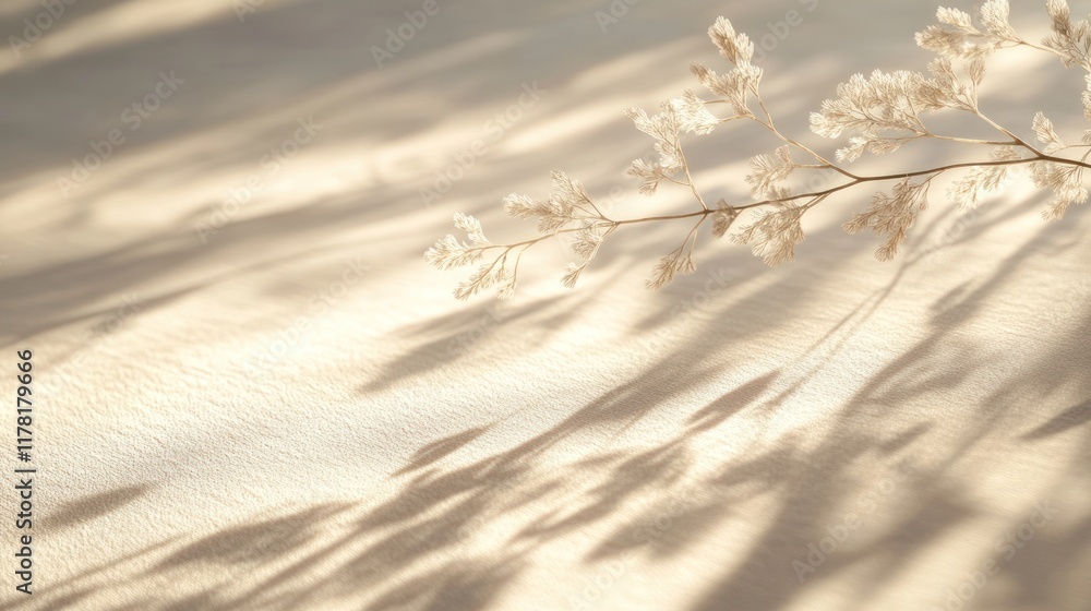 Poster delicate dried flowers casting shadows on a soft textured surface during daylight. generative ai