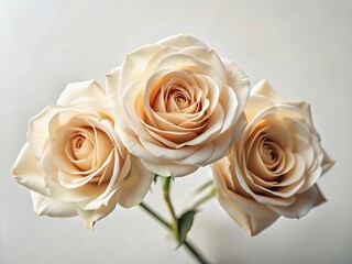Fototapeta premium Three Beige Roses Isolated, Elegant Floral Still Life, White Background