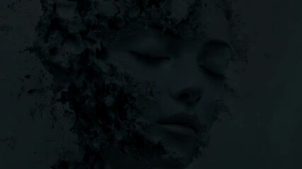 Woman's face is covered in white paint and has a black and grey face. 4K Video