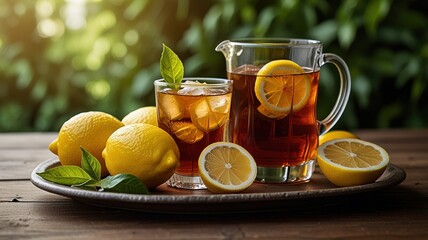 Traditional iced tea with lemon and mint
