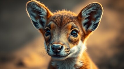 Fototapeta premium Close-up Portrait of a Cute Fox Cub with Soft Fur and Bright Eyes
