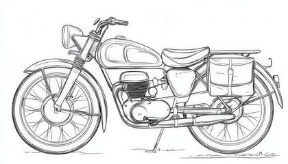 Fototapeta premium A vintage motorcycle rendered in a simple line art style. Ideal for coloring books, apparel designs, posters, or as a decorative element in vintage-themed projects.