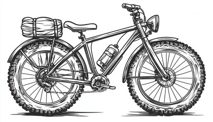 Obraz premium Vintage bicycle illustration perfect for travel or adventure-themed designs. Ideal for t-shirts posters or logos related to cycling exploration or outdoor activities.