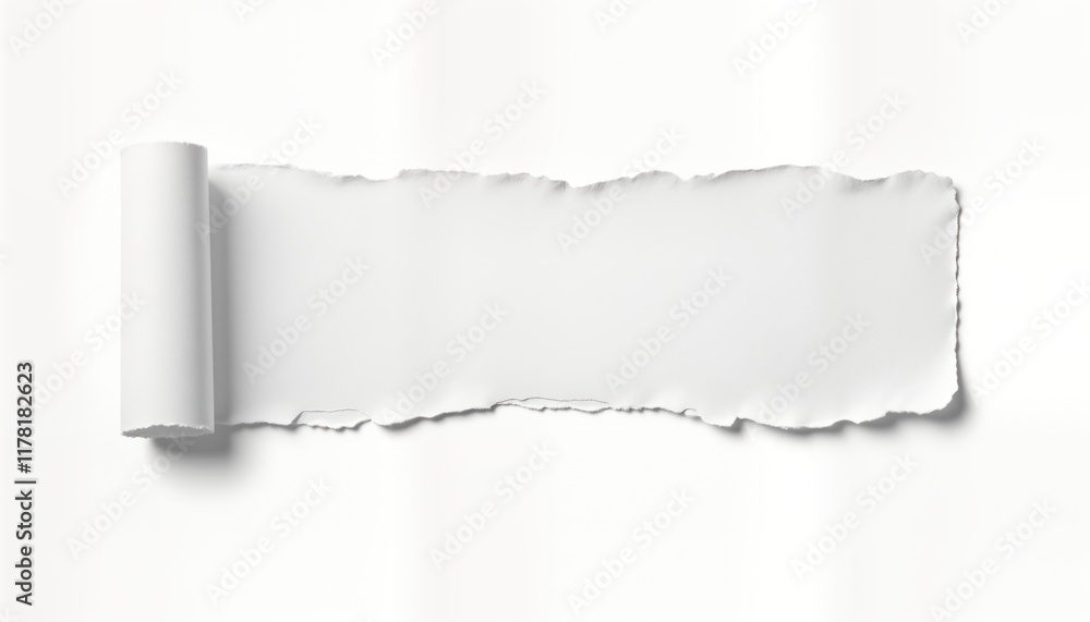 Aufkleber Ripped white paper on transparent background. Abstract design element. Blank paper fragment isolated. Torn paper sheet with irregular edges. Simple paper texture. Versatile design element. Copy