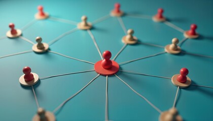 Business network concept. Teamwork, connections represented by linked people icons. Central figure stands out. Collaboration. Leadership illustrated. Modern business environment. Potential for