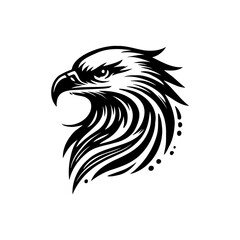 black eagle head in silhouette style on a white background