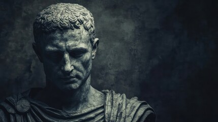 Roman marble bust of an emperor, weathered and chipped, realistic textures and shadows 
