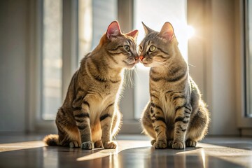 Two Cats Grooming Each Other, Affectionate Felines, Pet Love, Cat Friendship, Animal Bonding
