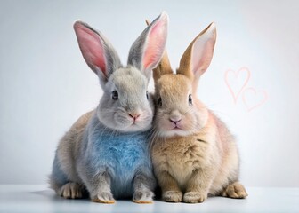 Fototapeta premium Two Colorful Rabbits in Love - Adorable Pet Stock Photo with High Depth of Field