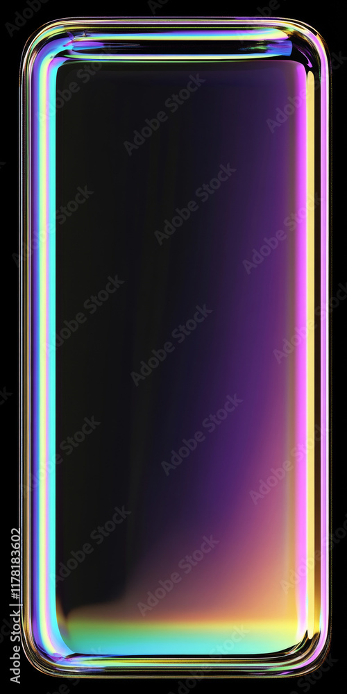 Poster iridescent smartphone mockup with colorful refracted edges on dark background, cutting-edge conceptu