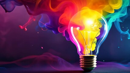 Innovative inspiration concept: liquid paint forms a vibrant lightbulb against purple, Ai Generated