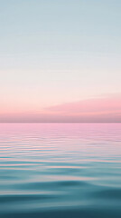 Fototapeta premium Tranquil pink ocean horizon under soft pastel sky, evoking calmness, serenity, and meditative reflection