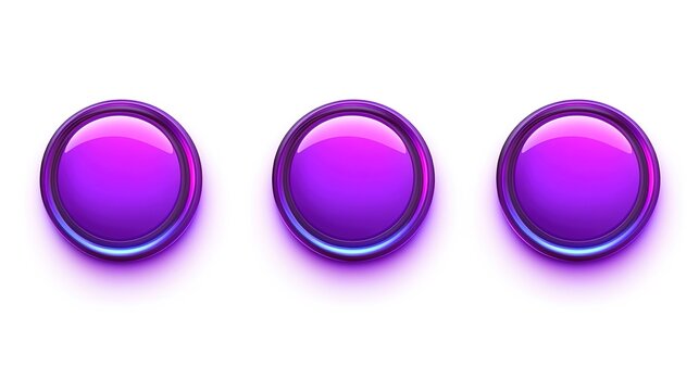 Set of  Neon 2D Round Game Buttons with Purple Fill and Different Stroke Styles Isolated on White Background. Mobile Game UI Elements, Plinko-Inspired PNG Clipart for Game Assets and UI Design.