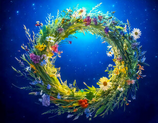 glowing lights and vibrant greens weave a wreath of spring’s awakening joy from winter