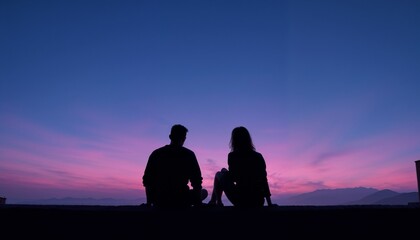 Artistic Illustration of a Couple on a Rooftop Under a Starry Sky, Vibrant and Whimsical with Moonlight and Fairy Lights