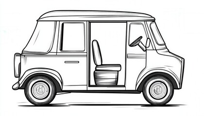 A vintage-style delivery van with an open door ready for customization. Ideal for logos branding or coloring activities.