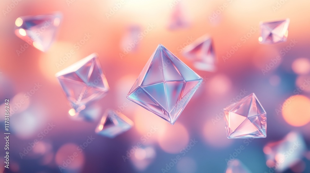 Aufkleber floating geometric crystals illuminated by soft pastel colors create a dreamy atmosphere in abstract