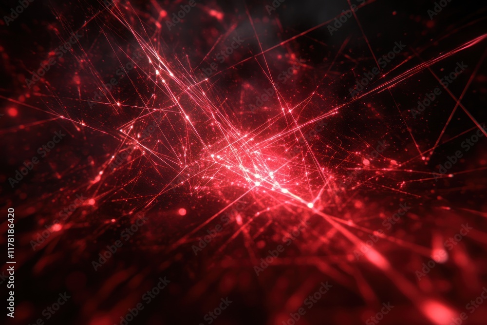 Aufkleber Abstract red light patterns creating dynamic visuals in a dark background during digital art creation. Generative AI