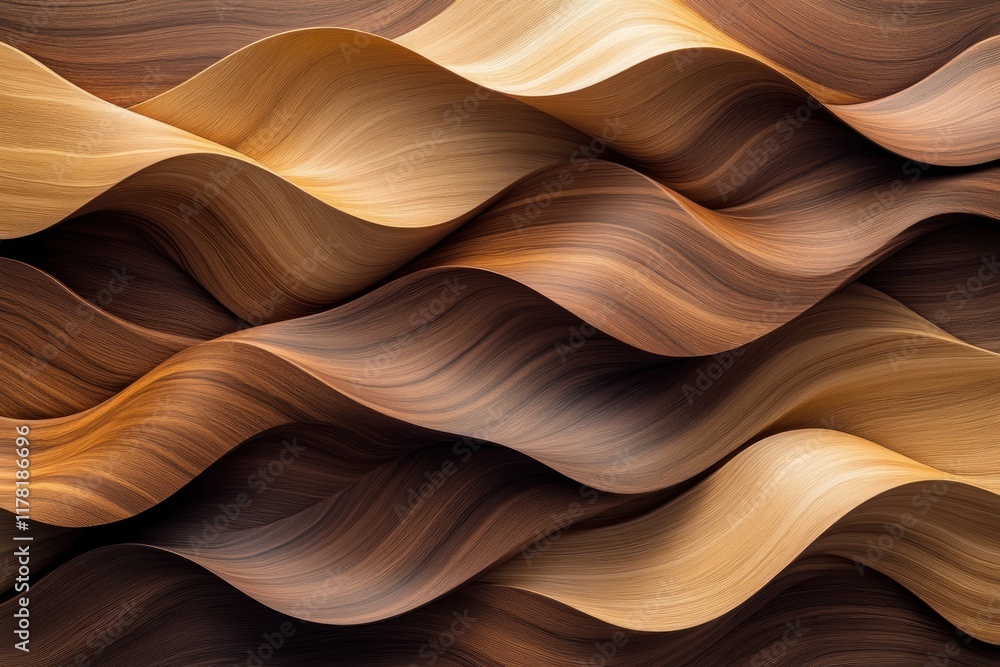 Poster colorful wavy patterns in shades of brown and gold create a striking abstract design in a soft flowi