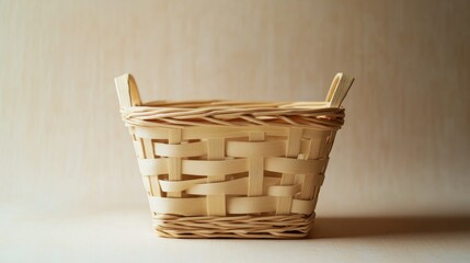 Fototapeta premium A sturdy, square basket placed on a light beige background, emphasizing its functionality.