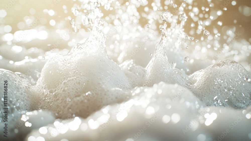 Poster bubbles splashing in warm water create a serene atmosphere in a bright, cozy space. generative ai