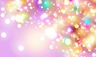 Colorful bokeh lights and sparkles on a pastel background for festive designs.
