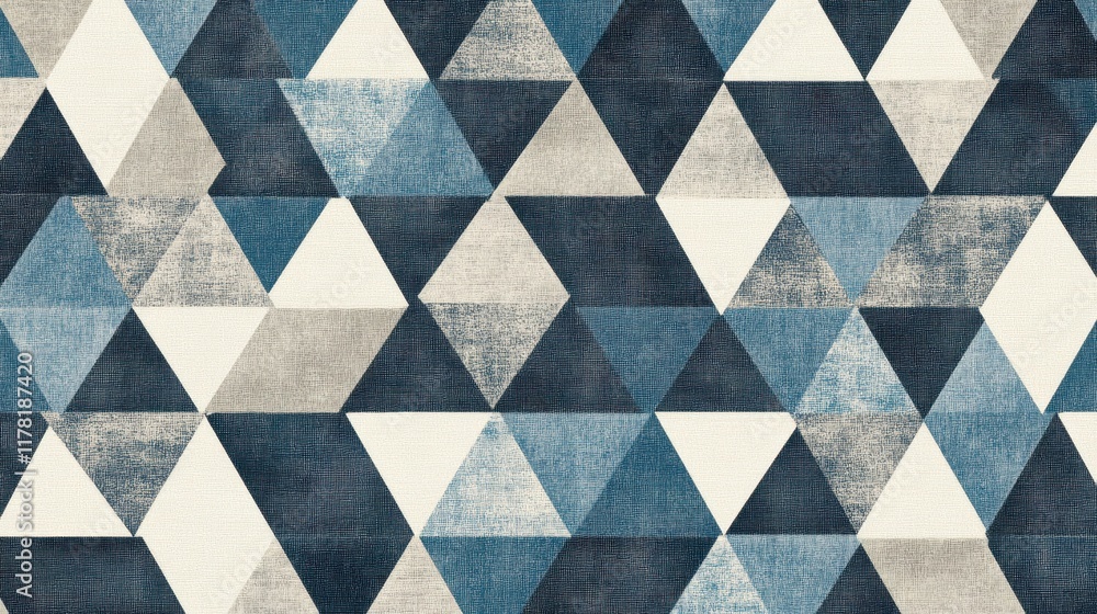 Poster dynamic triangular patterns in shades of blue and gray, creating a futuristic business-themed design