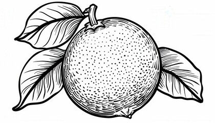 A vintage woodcut illustration of a lemon with leaves. Ideal for food packaging, menus, or labels to evoke a natural, classic aesthetic.