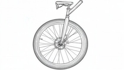 Unicycle line art sketch illustration. Ideal for cycling-related designs or educational materials illustrating unicycle components.