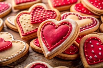 Valentine's Day Heart Shaped Cookies Pattern Background - Sweet Treats Stock Photo
