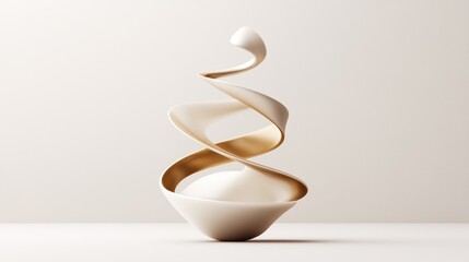 Abstract sculpture with flowing curves and a golden accent.