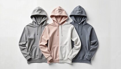 Hoodie mockup presented in three different colors on light background

