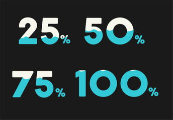 Set of percentage on blue background