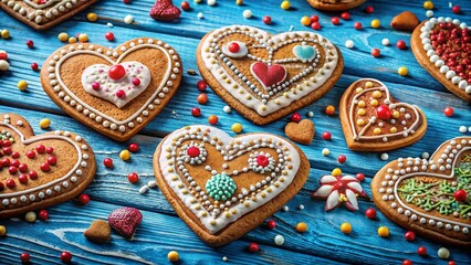 Valentine's Day Wedding Gingerbread Cookies on Blue Wood