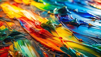 Vibrant Abstract Painting Close-Up on Glass Surface - Colorful Acrylic Art